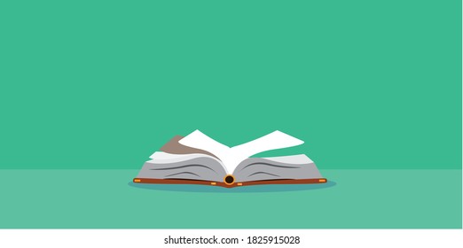 Study books or notebooks with green background