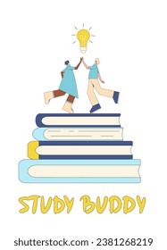 Study buddy. Study with me. Education together. Vector illustration.