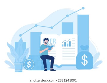 Study the business data handbook trending concept flat illustration