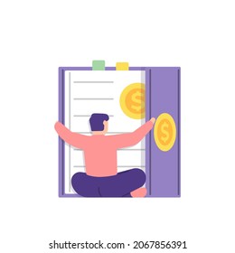 study business, business school, learn about money management. illustration of people reading open about money. student. flat cartoon style. vector design