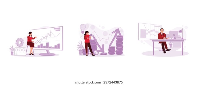 Study company finances with statistical charts. The company's finances experienced a decline, and it is trying to recover. Analyzing trading charts on a computer screen. Financial Trading And Investin