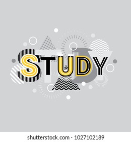 Study Creative Word Over Abstract Geometric Shapes Background Web Banner Vector Illustration