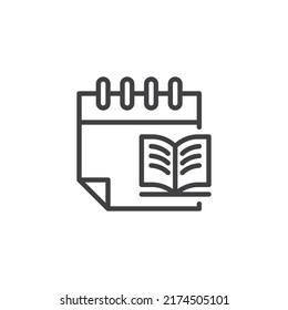 Study day line icon. linear style sign for mobile concept and web design. Calendar and book outline vector icon. Symbol, logo illustration. Vector graphics