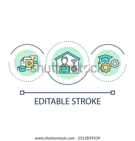 Study for degree at home loop concept icon. Homeschooling program abstract idea thin line illustration. E learning. Remote education. Isolated outline drawing. Editable stroke. Arial font used