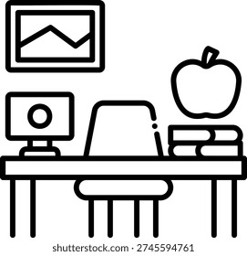 Study Desk with Computer and Apple Icon