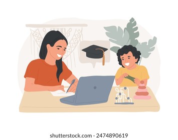 Study during maternity leave isolated cartoon vector illustrations. Mom studying online when having children, modern motherhood, combine education with family, distance learning vector cartoon.