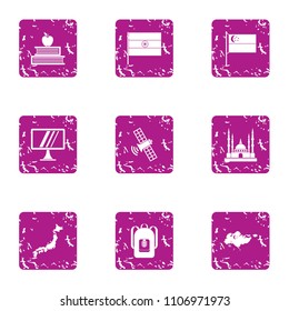 Study of eastbound icons set. Grunge set of 9 study of eastbound vector icons for web isolated on white background