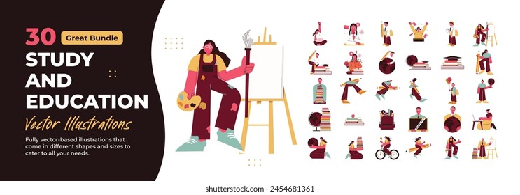 Study and Education Character Illustration. Collection scenes of study, education, knowledge, learning concept. Vector Illustraiton