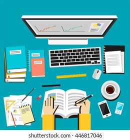 Study education learning improvement knowledge concept. Do homework on computer.