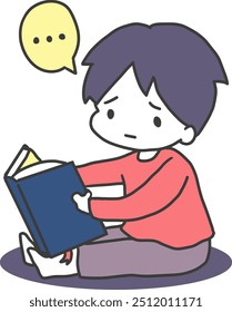 Estude Fadiga Garoto Lutando com Leitura Vetor. Ideal para materiais educacionais, defendendo hábitos de estudo equilibrados ou qualquer projeto para representar os desafios da aprendizagem em crianças pequenas.