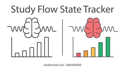 Study Flow State Tracker icon — brain with waves and bar graph to monitor student concentration levels and progress during deep learning sessions.
