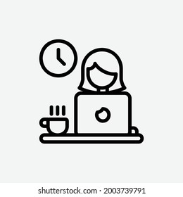  study girl icon, isolated learning outline icon in light grey background, perfect for website, blog,  logo, graphic design, social media, UI, mobile app, EPS 10 vector illustration