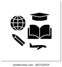 Study glyph icon. Student visa to study in different states. Ability to get education abroad. Embassy service concept.Filled flat sign. Isolated silhouette vector illustration