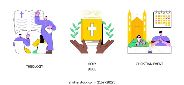 Study Of God Abstract Concept Vector Illustration Set. Theology And Holy Bible, Christian Event, Theological Lectures, Sunday School, Church Priest, Sunday Mass, Pilgrimage Abstract Metaphor.