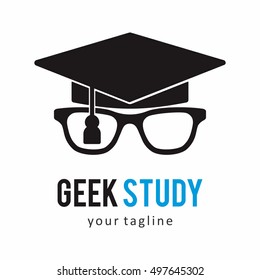 STUDY GRADUATE GEEK LOGO ICON SYMBOL TEMPLATE EMBLEM