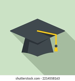 Study graduation hat icon flat vector. College diploma. Student school