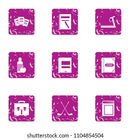 Study grant icons set. Grunge set of 9 study grant vector icons for web isolated on white background