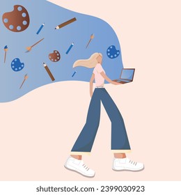 estudio del diseño gráfico. niña con computadora