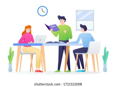 Study Group Illustration with Students Study Together after Class as Concept. This illustration can be use for website, landing page, web, app, and banner.