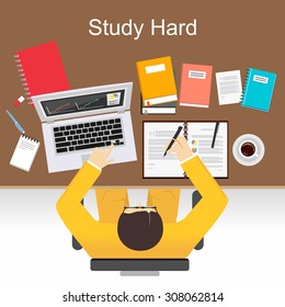 Study hard concept illustration. Flat design illustration concepts for study hard, working, research, analysis, management, career, brainstorming, finance, working.