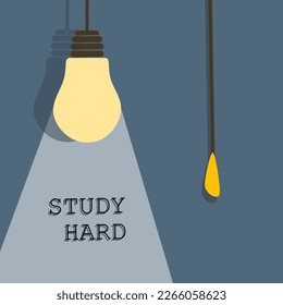 Study Hard motivational editable cards. Study hard text idea under a spot light. Vector artwork concept depicts focus, working hard, dedication, and high attention.