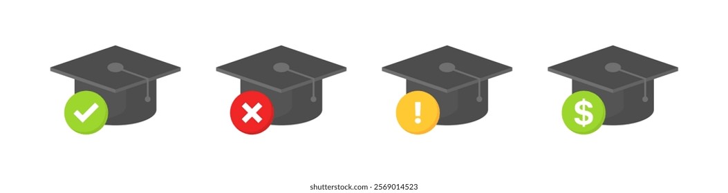 Study hat set icons. Flat style. Vector icons.