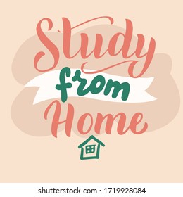 Estudio del texto del banner doméstico. Letras de tipografía escritas a mano. Aprender del concepto del hogar. Afiche sobre educación en línea. Vector: 10.