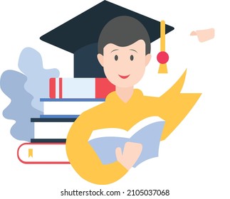 Study At Home, College Entrance Exam Preparation, Success, Flat Design