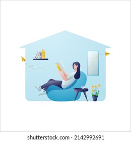 study at home concept illustration Young people man and woman study at home concept illustration