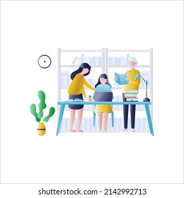 study at home concept illustration Young people man and woman study at home concept illustration