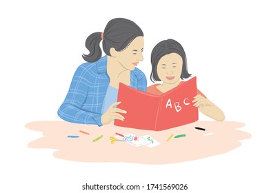 Study at home, family time and stay home. Vector illustration for banner and website.