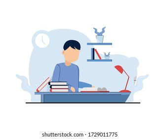 study at home flat design illustration