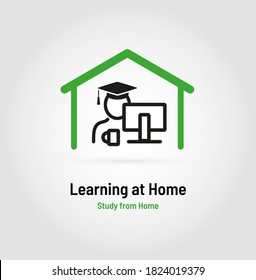 Study from Home, Learn at Home. Stay safe not going to the School during coronavirus COVID-19 pandemic outbreak. Vector Sign.