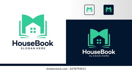 Estudiar en casa Diseño de logotipos. Logotipo del libro con el Vector gráfico del diseño del edificio de la casa