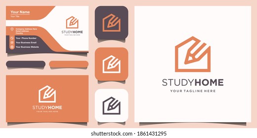 Study Home Logo designs Template. pencil combined with house.