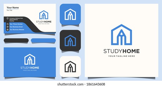 Study Home Logo designs Template. pencil combined with house.