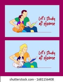 study at home with mom vector illustration or background