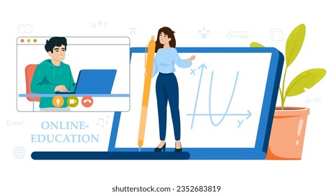 Study at home. Online lesson. Teacher explain formula