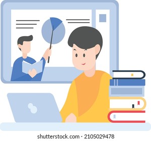 Study At Home With Online Tutor, College Entrance Exam Preparation, Flat Design