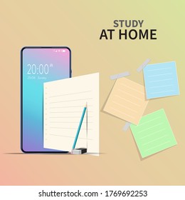 Study at home safe from coronavirus.  Graphic vector Illustration, eps10