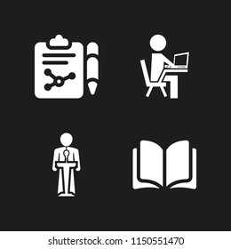 study icon. 4 study set with speaker, education, student and research vector icons for web and mobile app