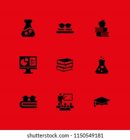 study icon. 9 study set with flask, school, student and research vector icons for web and mobile app