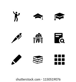 study icon. 9 study set with grid, student, research and edit tools vector icons for web and mobile app