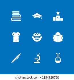 study icon. 9 study set with student, writer, geek and microscope vector icons for web and mobile app