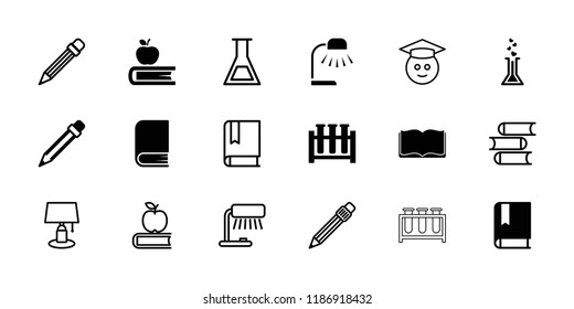Study icon. collection of 18 study filled and outline icons such as pencil, book, test tube, table lamp, apple on book. editable study icons for web and mobile.