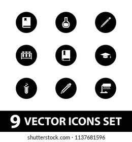 Study icon. collection of 9 study filled icons such as table lamp, heart test tube, pen, test tube, book, graduation hat. editable study icons for web and mobile.
