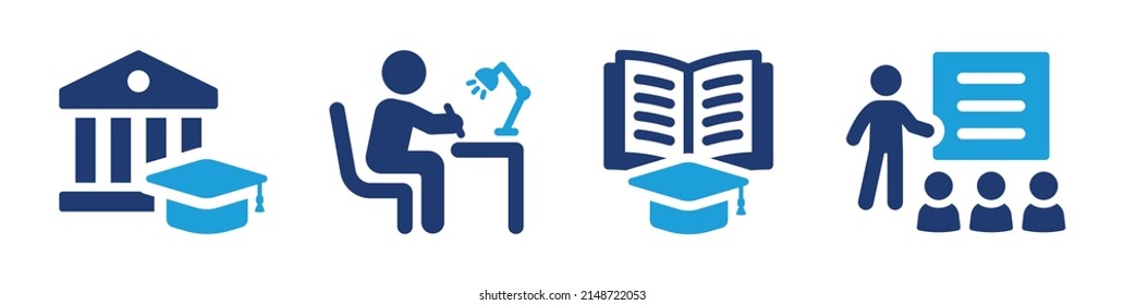 Study icon collection. Containing school, studying, student and classroom icon isolated on white background.