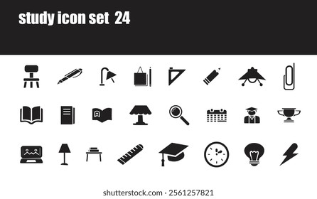 study icon set of 24 with outline