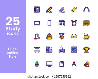 Study Icon Set Filled Outline Style