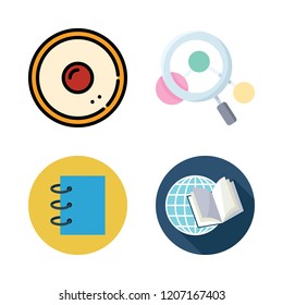 study icon set. vector set about notebook, hebrew, open book and magnifying glass icons set.